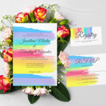Elegant Rainbow Colorful Wedding Invites & Decor