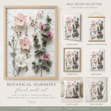 Soft Blush Pink & Sage Green Botanical Floral Wall