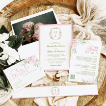 Pink Hydrangea Monogram Crest Wedding