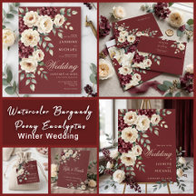 Watercolor Burgundy Peony Eucalyptus Wedding