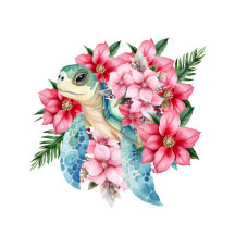 Elegant & Whimsical Watercolor Floral Sea Turtles