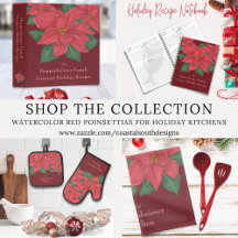 Watercolor Red Poinsettias for Holiday Kitchens