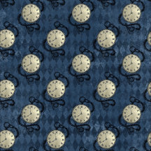 Pocket watches on blue diamond pattern background 