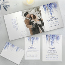 Watercolor vines wintery dark blue gray wedding