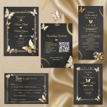 Black Golden butterflies wedding cards