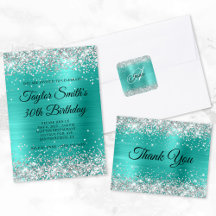 Silver Glitter Turquoise Foil Birthday