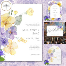 Modern Purple & Yellow Violets Floral Wedding