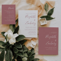 Modern Minimalist Script Dusty Rose Wedding Suite