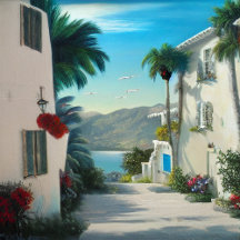 Seaside Cityscape Painting