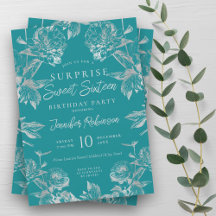 2024 Turquoise Sweet 16 Invitations 