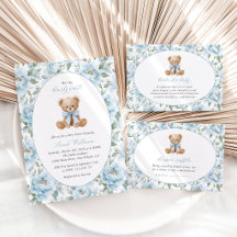 Teddy Bear and Blue Flowers Baby Shower Collection