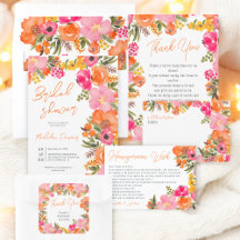 Bold Boho Watercolor Orange Pink Floral Bridal