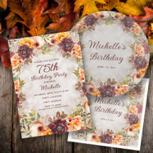 BURGUNDY RUST ORANGE FALL FLORAL WOMEN'S BIRTHDAY