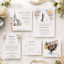 2026 Cottagecore Sketch Wedding Invitation suite