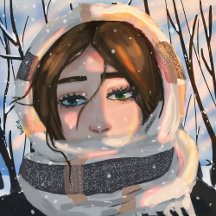 Winter Girl with a Scarf Handdrawn Digital Art 