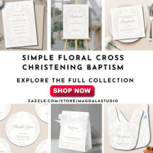 Modern Vintage Floral Cross Christening Baptism 