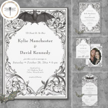 Victorian Bat Until Death Black & White Wedding