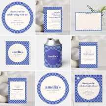 Modern Blue Abstract Checkerboard Baby Shower