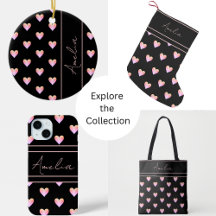 Personalized Modern Hearts Black Pink