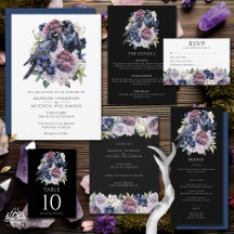 Watercolor Ravens Gothic Purple Floral Wedding