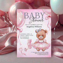 Baby Shower Teddy Bear in a cute pink dress.