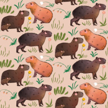 Spring Summer Neutral Color Cute Capybara Pattern