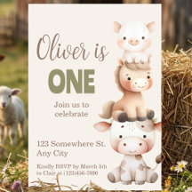 Farm Animals First Birthday Invitations 
