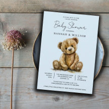 Blue Watercolor Teddy Bear Boy Baby Shower