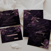 Purple Rose Gold Floral Script Wedding Suite