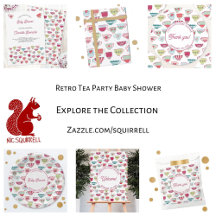 Retro Tea Party Baby Shower Invites and Supplies