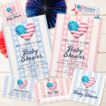 Red White & Due Heart, Stars & Stripes Baby Shower