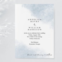 BEACH WEDDING INVITATION IN DUSTY BLUE WATERCOLOR.