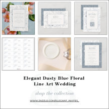 Elegant Dusty Blue Floral Line Art Wedding