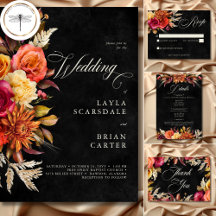 Elegant Black Vibrant Boho Floral Script Wedding