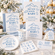 Winter Blue Boy Ski You Soon Baby Shower