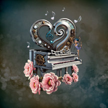 Steampunk piano with heart 