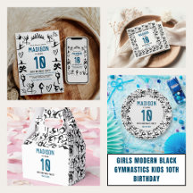 Girls Modern Black Gymnastics 10th Birthday Party 