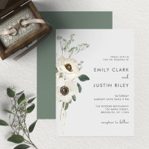 Modern Watercolor White Flowers Wedding