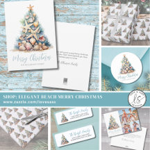 Elegant Coastal Shell Beach Merry Christmas Tree