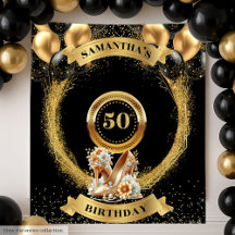 Black Gold High Heels 50th Birthday Backdrop 05BD