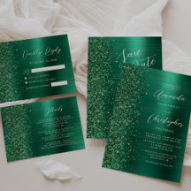 Glam Brushed Metal Glitter Emerald Green Wedding