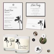 Elegant Bat Mitzvah Theme Black & White Palm Tree