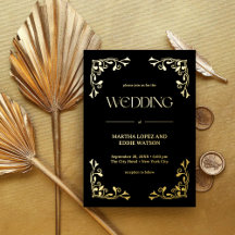 Wedding Black and Gold Foil Luxury Invitation