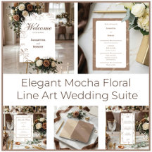 Elegant Mocha Floral Line Art Wedding Suite