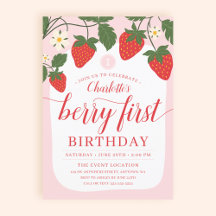 Cute Sweet Strawberry 1st Birthday