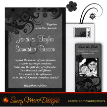 Gothic Black and Gray Floral Hibiscus Wedding Set