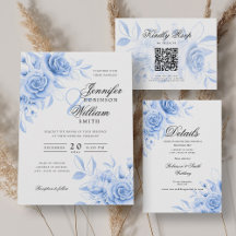 Elegant Script Wedding Navy Watercolor Floral Set