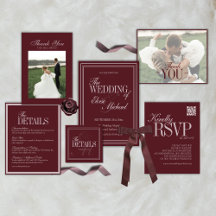 Elegant Script Burgundy Red Formal Wedding Suite