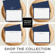 Elegant Minimalist Navy Blue Monogram Note Cards