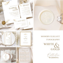 Modern Elegant Typography White and Gold Wedding